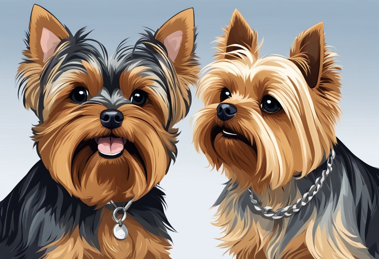 The male Yorkie and female Yorkie face off, growling and baring their teeth, ready to defend their territory