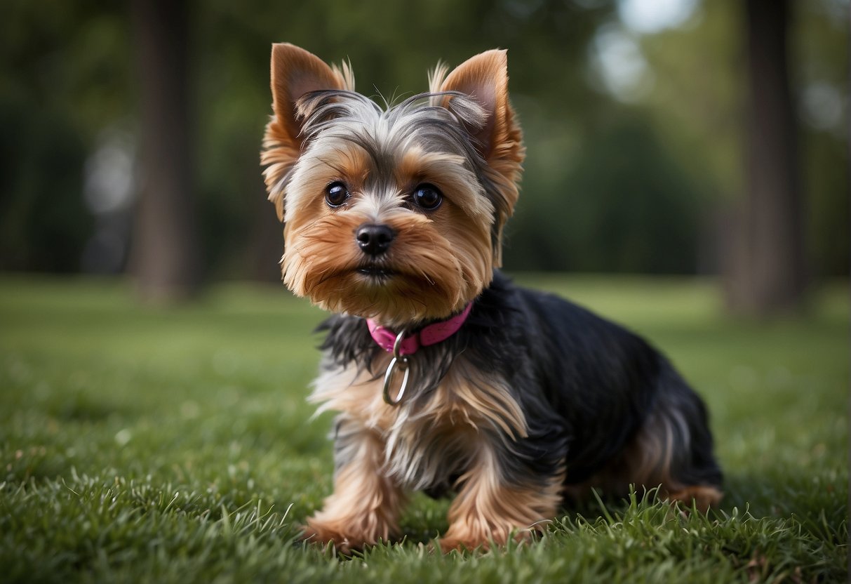 A Yorkie puppy grows into a senior, with graying fur and slower movements. Life expectancy varies, but the aging process is evident in their changing appearance and behavior